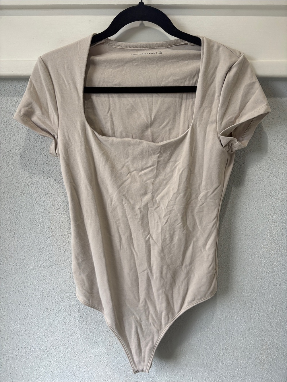 Abercrombie & Fitch Square Neck Short Sleeve Bodysuit in Beige